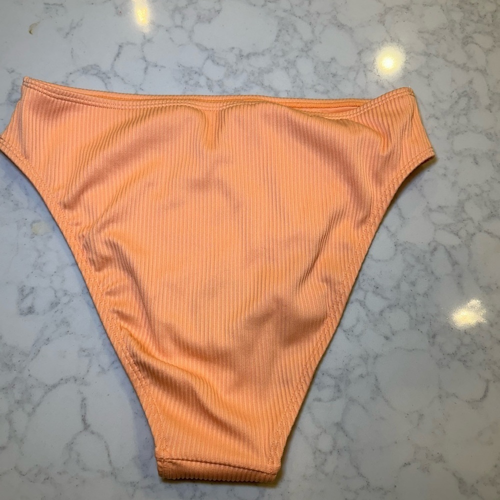 Cupshe Peach Ribbed High Waisted V Neck Bikini Set Orange Size M NEW - Picture 7 of 8